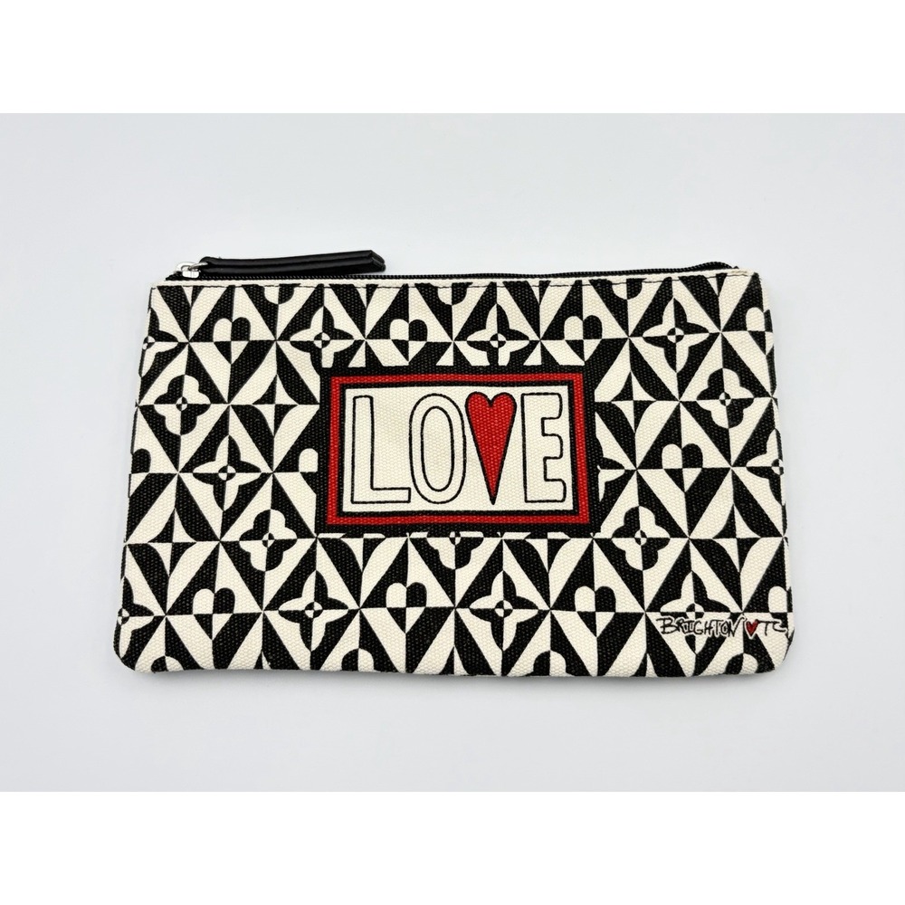 Brighton Love Canvas Makeup Bag Geometric Black White Heart Travel Pouch‎